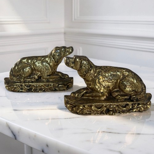 Pair vintage cast brass dog - of,