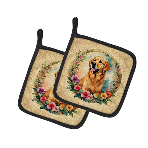 Golden retriever and flowers - golden,