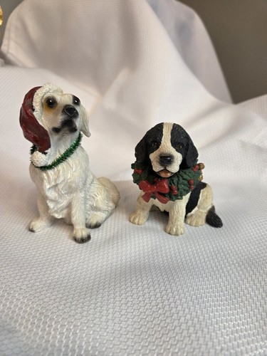 Pair resin christmas dogs - resin,